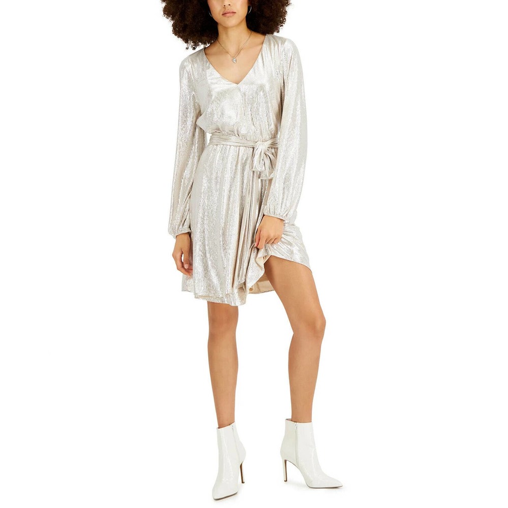 Inc International Concepts Women's Metallic Belted Dress Silver/Gold Size 10 NWT